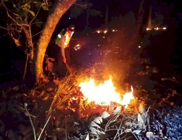 Respons Cepat, Polsek Widodaren dan Tim Gabungan Padamkan Titik Api Karhutla di Ngawi
